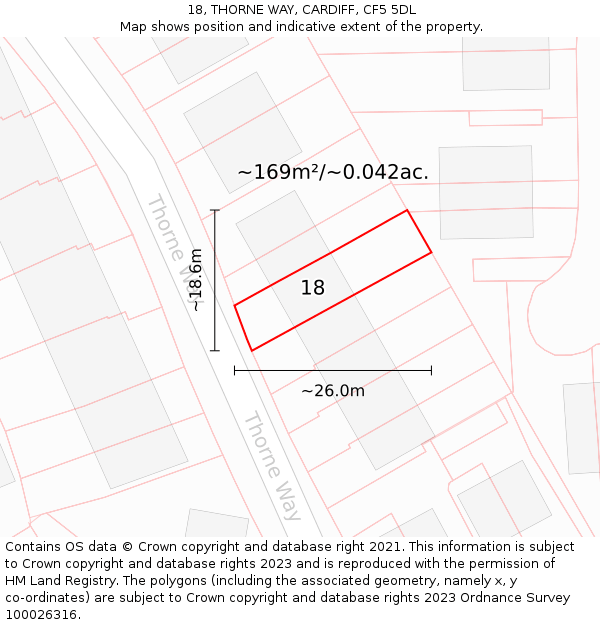 18, THORNE WAY, CARDIFF, CF5 5DL: Plot and title map