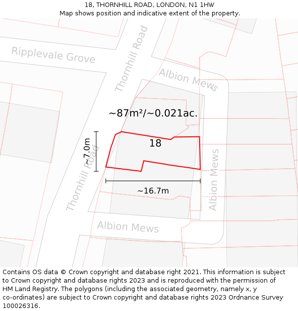 18, THORNHILL ROAD, LONDON, N1 1HW: Plot and title map
