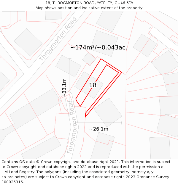 18, THROGMORTON ROAD, YATELEY, GU46 6FA: Plot and title map