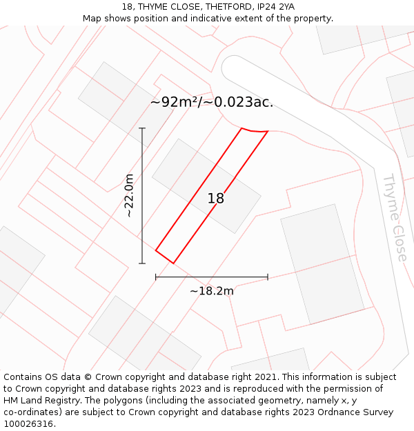 18, THYME CLOSE, THETFORD, IP24 2YA: Plot and title map