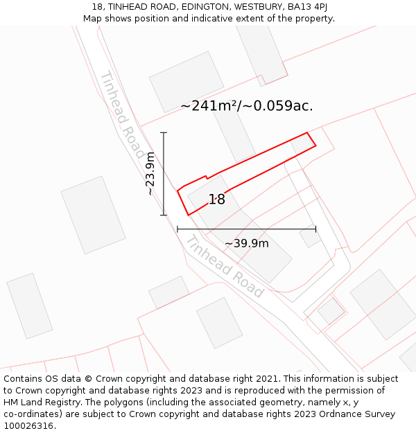18, TINHEAD ROAD, EDINGTON, WESTBURY, BA13 4PJ: Plot and title map