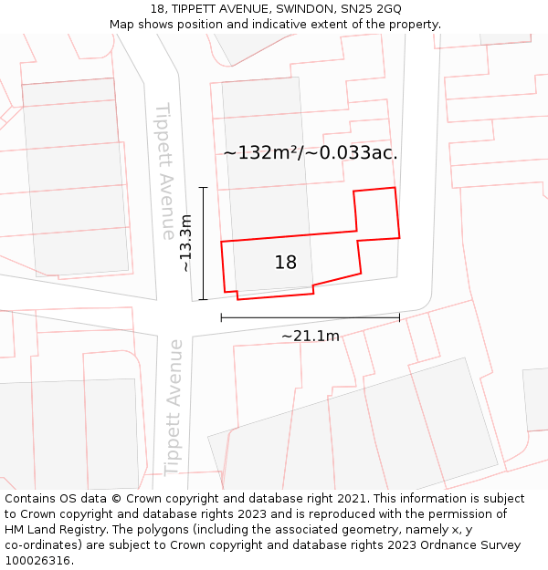 18, TIPPETT AVENUE, SWINDON, SN25 2GQ: Plot and title map