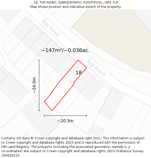 18, TOP ROAD, GARNDIFFAITH, PONTYPOOL, NP4 7LR: Plot and title map