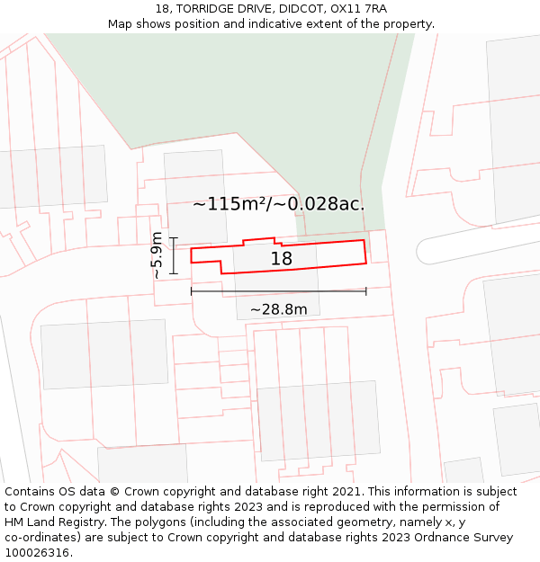 18, TORRIDGE DRIVE, DIDCOT, OX11 7RA: Plot and title map
