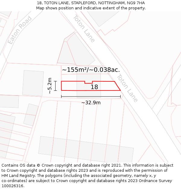 18, TOTON LANE, STAPLEFORD, NOTTINGHAM, NG9 7HA: Plot and title map