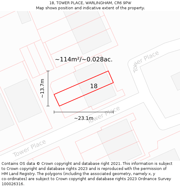 18, TOWER PLACE, WARLINGHAM, CR6 9PW: Plot and title map