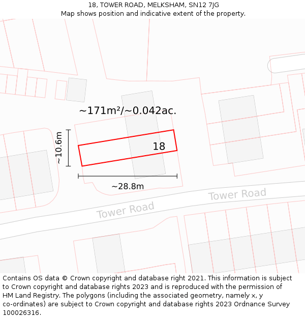 18, TOWER ROAD, MELKSHAM, SN12 7JG: Plot and title map