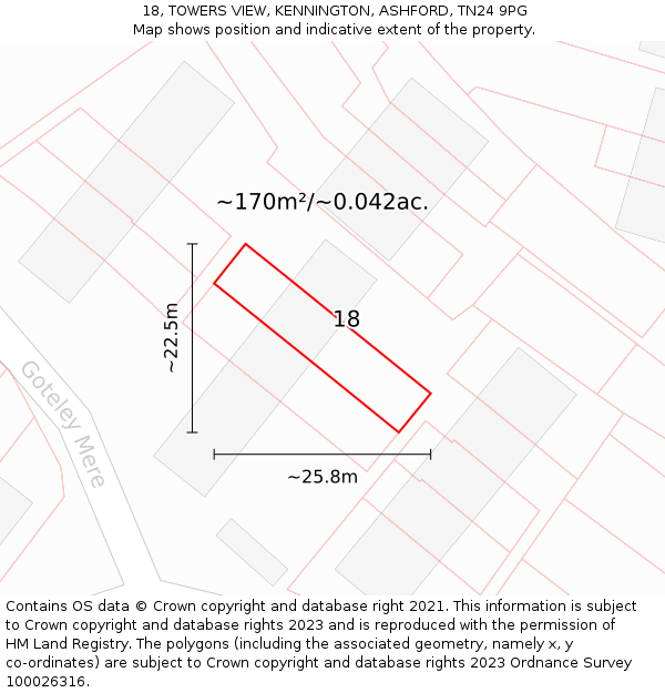 18, TOWERS VIEW, KENNINGTON, ASHFORD, TN24 9PG: Plot and title map