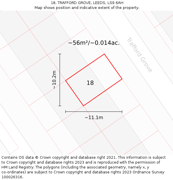 18, TRAFFORD GROVE, LEEDS, LS9 6AH: Plot and title map