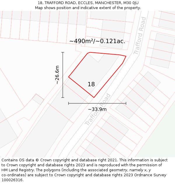 18, TRAFFORD ROAD, ECCLES, MANCHESTER, M30 0JU: Plot and title map