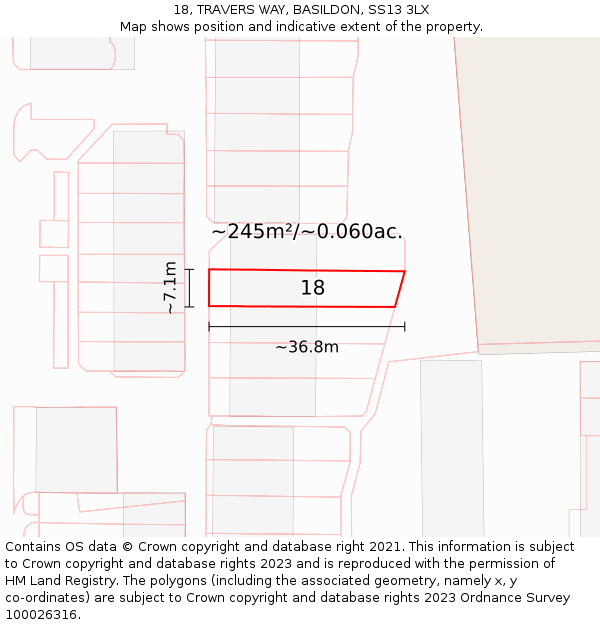18, TRAVERS WAY, BASILDON, SS13 3LX: Plot and title map