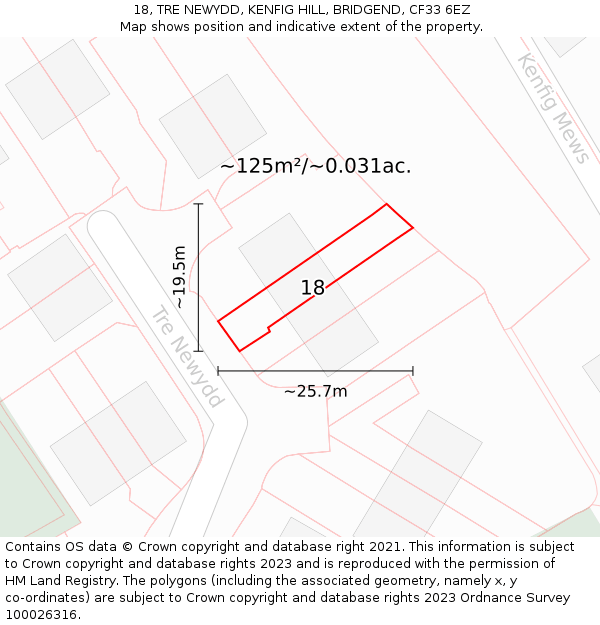 18, TRE NEWYDD, KENFIG HILL, BRIDGEND, CF33 6EZ: Plot and title map