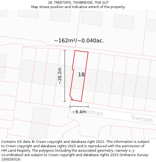 18, TREETOPS, TONBRIDGE, TN9 2UT: Plot and title map