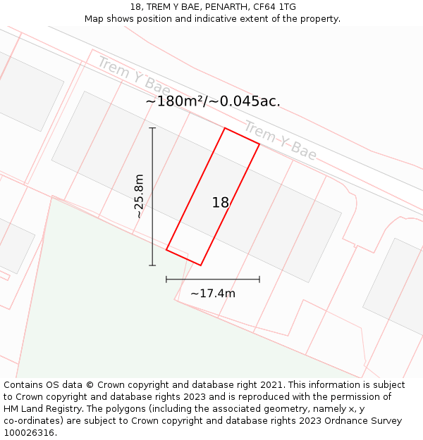 18, TREM Y BAE, PENARTH, CF64 1TG: Plot and title map