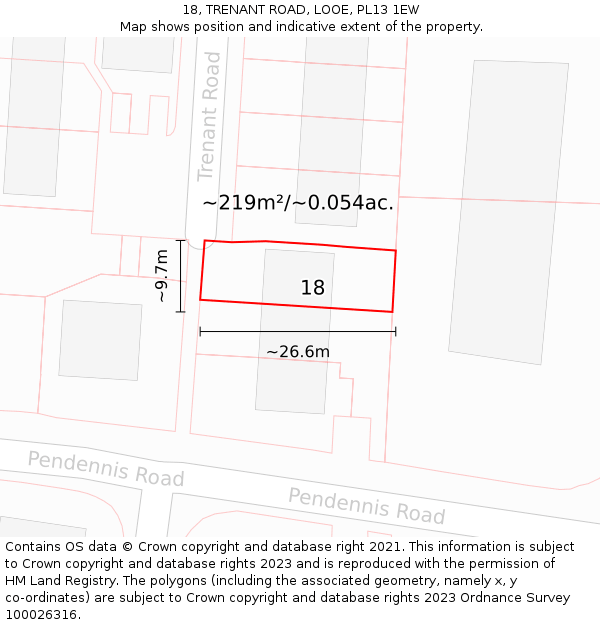 18, TRENANT ROAD, LOOE, PL13 1EW: Plot and title map