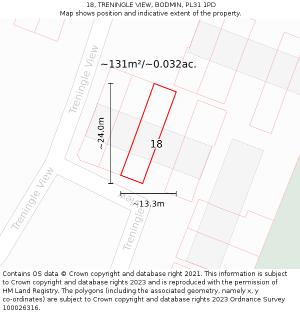 18, TRENINGLE VIEW, BODMIN, PL31 1PD: Plot and title map