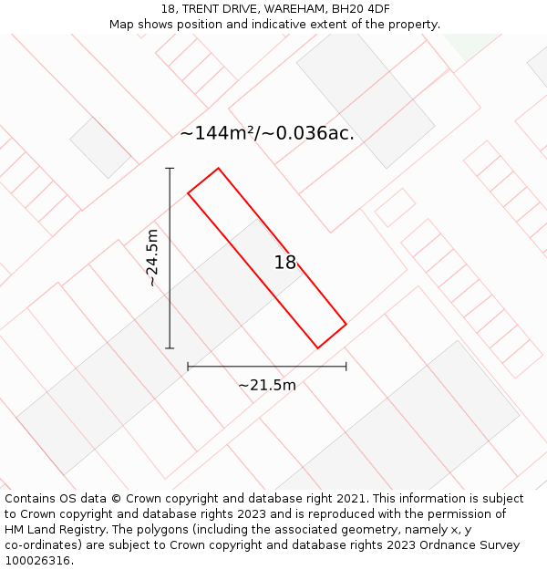 18, TRENT DRIVE, WAREHAM, BH20 4DF: Plot and title map