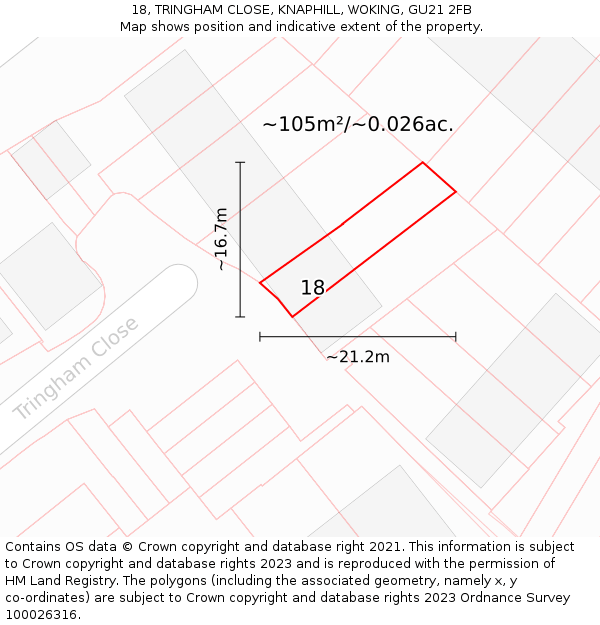 18, TRINGHAM CLOSE, KNAPHILL, WOKING, GU21 2FB: Plot and title map