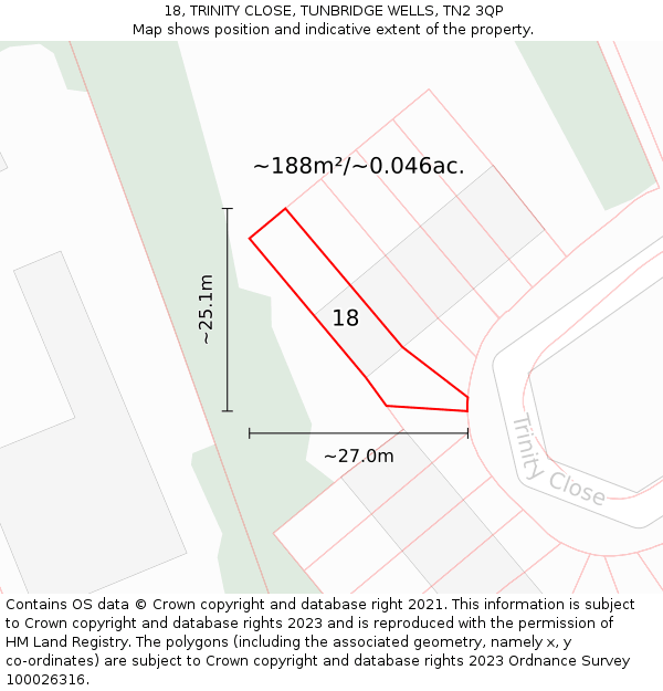 18, TRINITY CLOSE, TUNBRIDGE WELLS, TN2 3QP: Plot and title map