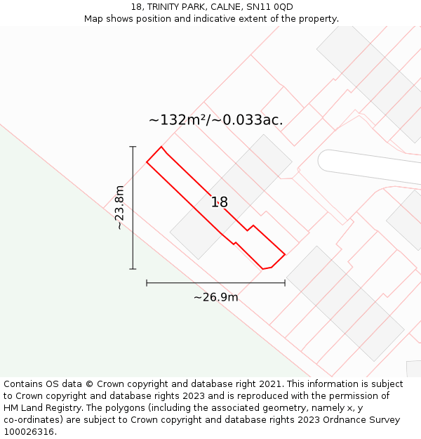 18, TRINITY PARK, CALNE, SN11 0QD: Plot and title map