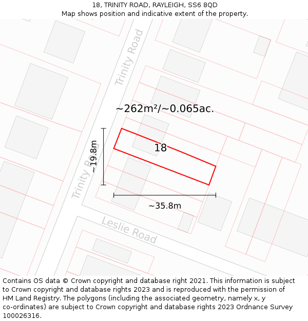 18, TRINITY ROAD, RAYLEIGH, SS6 8QD: Plot and title map