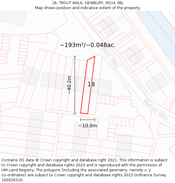 18, TROUT WALK, NEWBURY, RG14 2BL: Plot and title map