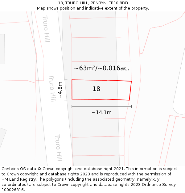 18, TRURO HILL, PENRYN, TR10 8DB: Plot and title map