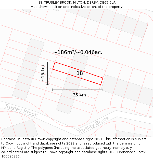 18, TRUSLEY BROOK, HILTON, DERBY, DE65 5LA: Plot and title map