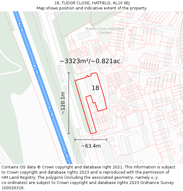18, TUDOR CLOSE, HATFIELD, AL10 9EJ: Plot and title map