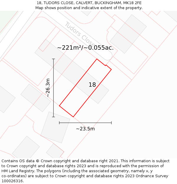 18, TUDORS CLOSE, CALVERT, BUCKINGHAM, MK18 2FE: Plot and title map