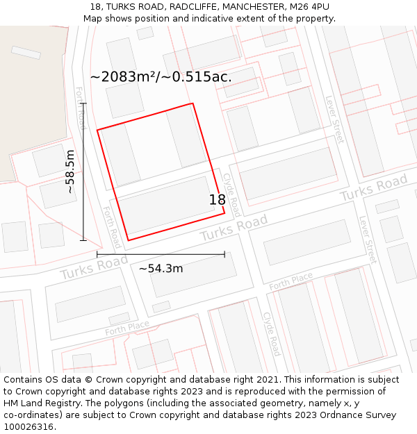 18, TURKS ROAD, RADCLIFFE, MANCHESTER, M26 4PU: Plot and title map