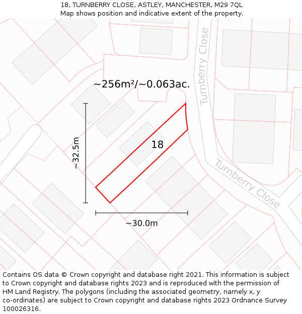 18, TURNBERRY CLOSE, ASTLEY, MANCHESTER, M29 7QL: Plot and title map