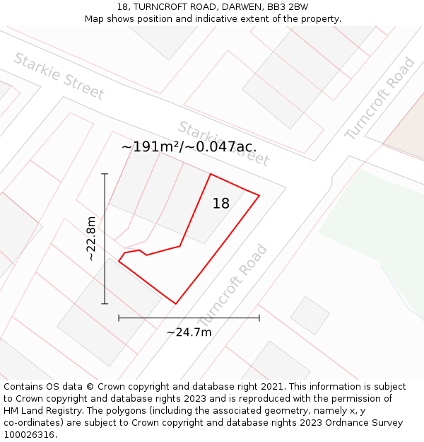 18, TURNCROFT ROAD, DARWEN, BB3 2BW: Plot and title map