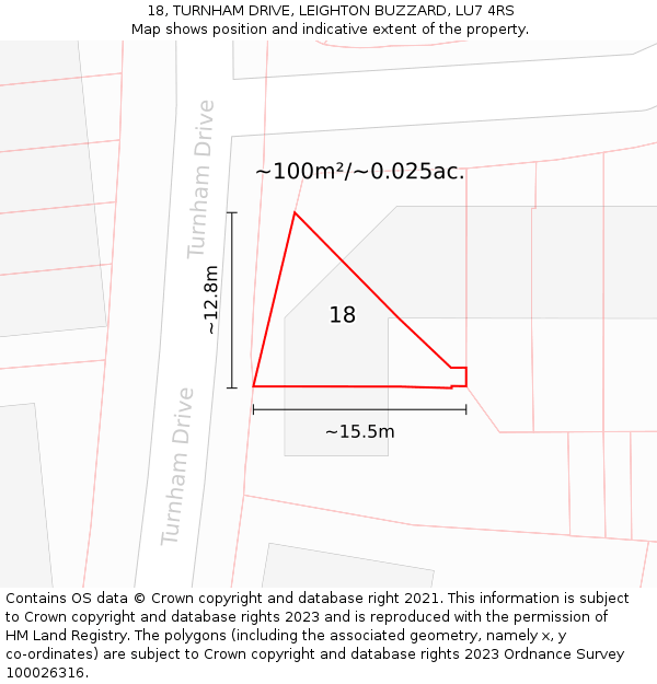 18, TURNHAM DRIVE, LEIGHTON BUZZARD, LU7 4RS: Plot and title map