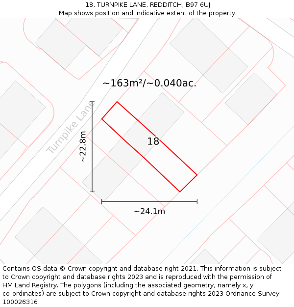 18, TURNPIKE LANE, REDDITCH, B97 6UJ: Plot and title map
