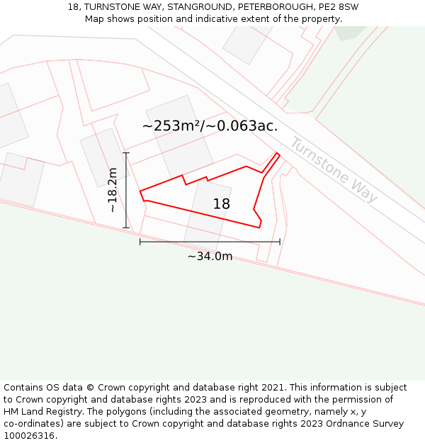 18, TURNSTONE WAY, STANGROUND, PETERBOROUGH, PE2 8SW: Plot and title map