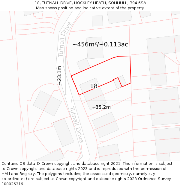18, TUTNALL DRIVE, HOCKLEY HEATH, SOLIHULL, B94 6SA: Plot and title map