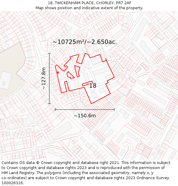 18, TWICKENHAM PLACE, CHORLEY, PR7 2AF: Plot and title map