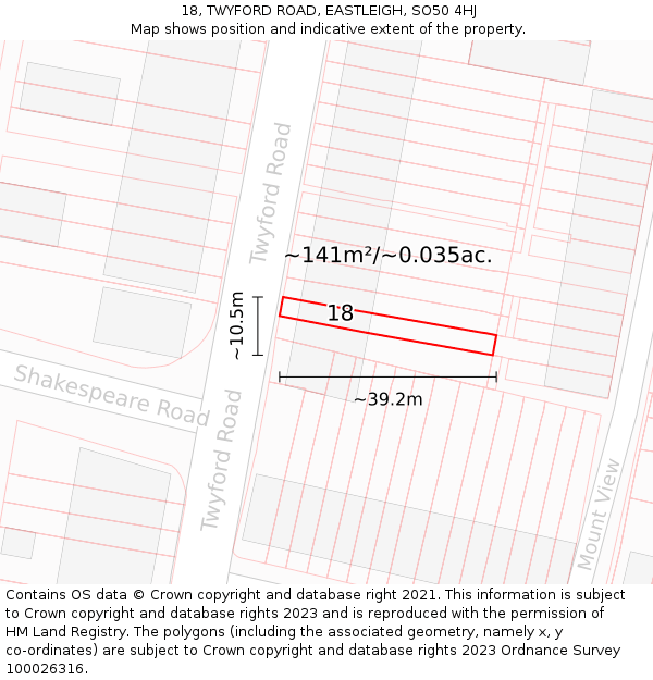 18, TWYFORD ROAD, EASTLEIGH, SO50 4HJ: Plot and title map