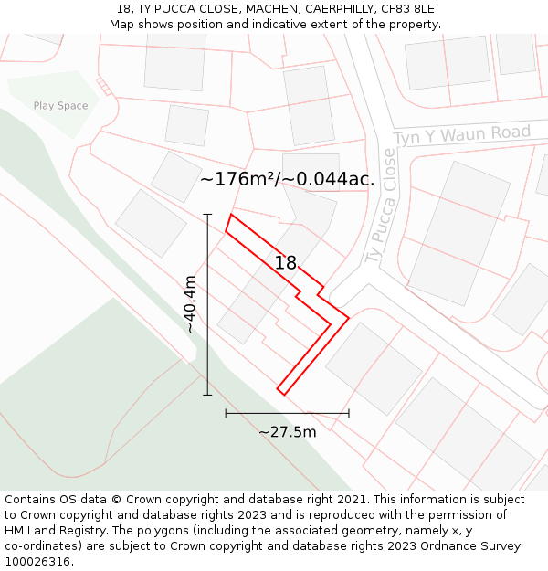 18, TY PUCCA CLOSE, MACHEN, CAERPHILLY, CF83 8LE: Plot and title map