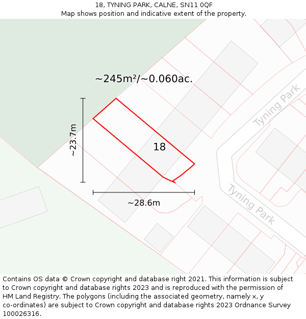 18, TYNING PARK, CALNE, SN11 0QF: Plot and title map