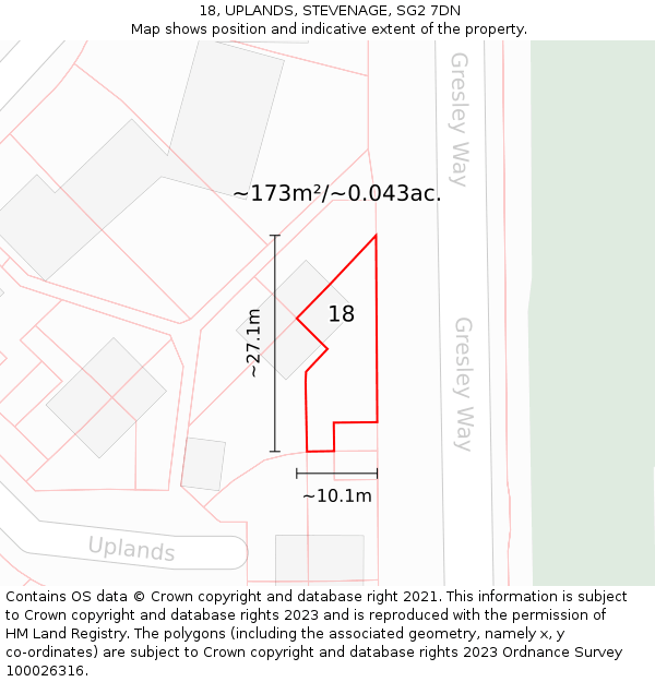 18, UPLANDS, STEVENAGE, SG2 7DN: Plot and title map
