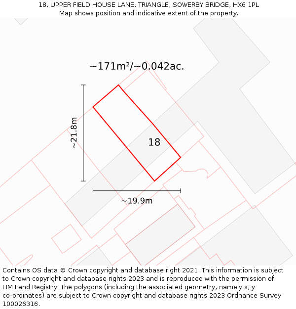 18, UPPER FIELD HOUSE LANE, TRIANGLE, SOWERBY BRIDGE, HX6 1PL: Plot and title map