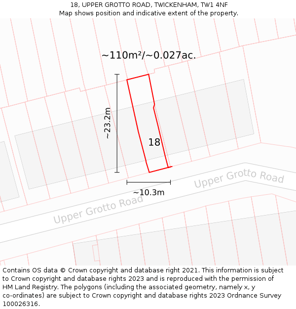 18, UPPER GROTTO ROAD, TWICKENHAM, TW1 4NF: Plot and title map