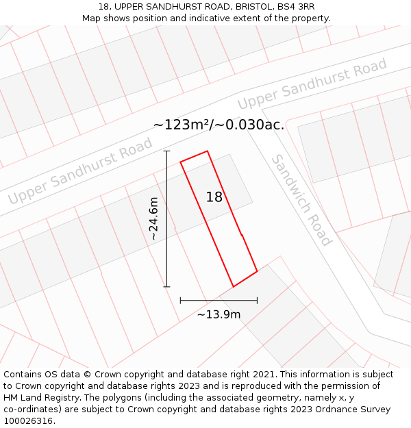 18, UPPER SANDHURST ROAD, BRISTOL, BS4 3RR: Plot and title map