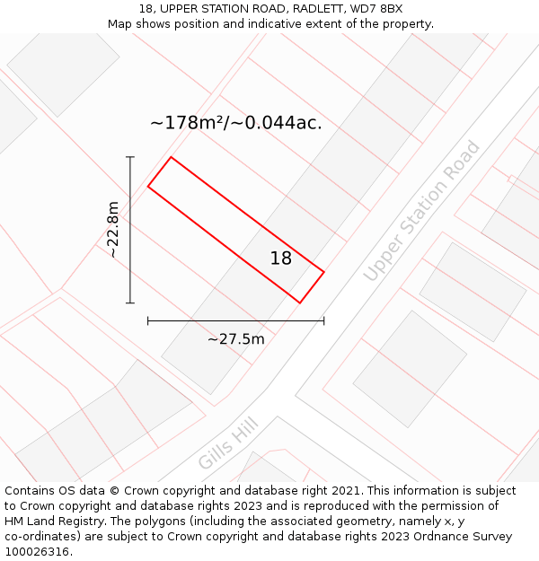 18, UPPER STATION ROAD, RADLETT, WD7 8BX: Plot and title map
