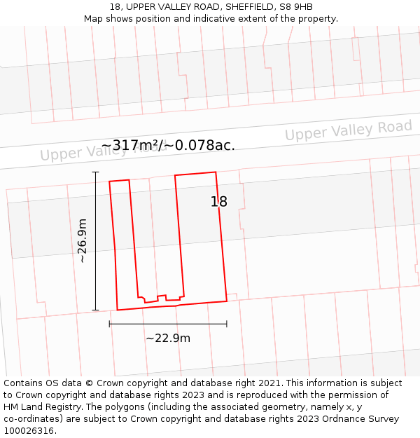 18, UPPER VALLEY ROAD, SHEFFIELD, S8 9HB: Plot and title map