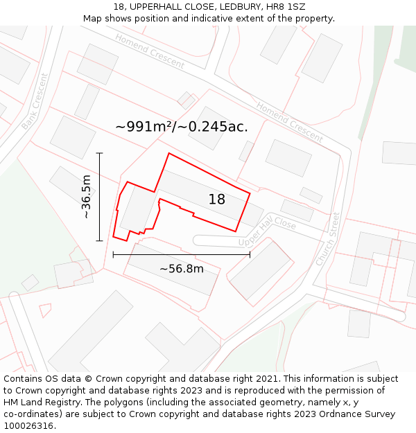 18, UPPERHALL CLOSE, LEDBURY, HR8 1SZ: Plot and title map