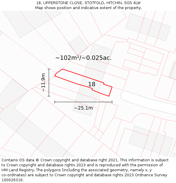 18, UPPERSTONE CLOSE, STOTFOLD, HITCHIN, SG5 4LW: Plot and title map