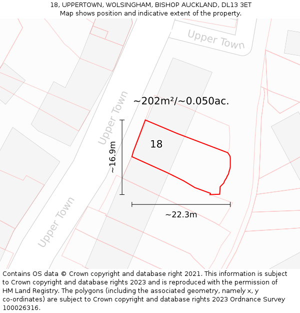 18, UPPERTOWN, WOLSINGHAM, BISHOP AUCKLAND, DL13 3ET: Plot and title map